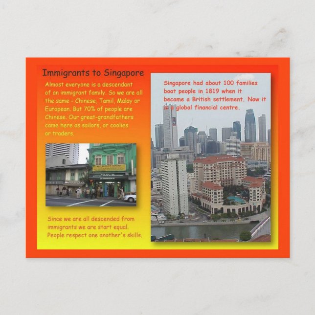 Carte Postale Histoire, Histoire, Immigrants à Singapour (Devant)