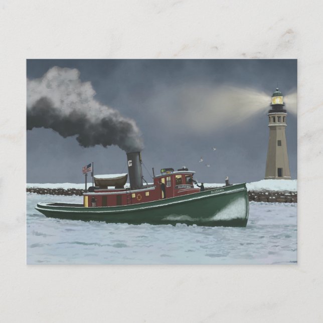 Carte postale historique Buffalo Tugboat et Lighth (Devant)