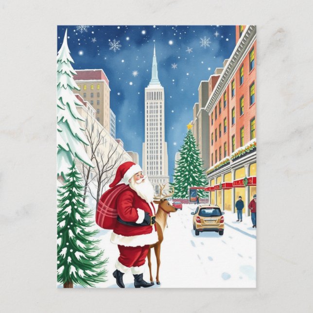 Carte Postale Hiver à New York à Manhattan Père Noël Travel (Devant)