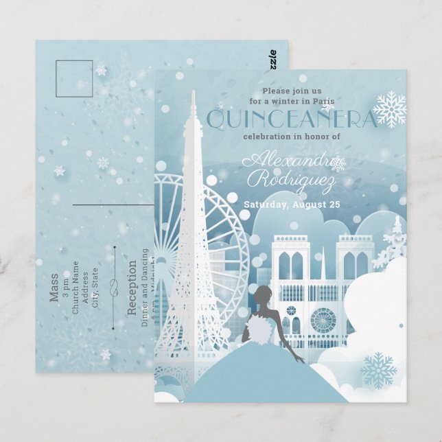 Carte Postale Hiver bleu glace à Paris (Devant / Derrière)