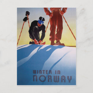 Carte Postale Hiver en Norvège, sports de ski