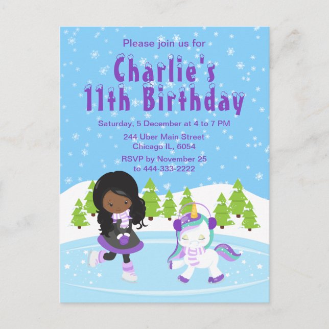 Carte Postale Hiver Patinage sur glace Anniversaire Africaine Am (Devant)