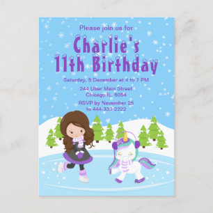 Carte Postale Hiver Patinage sur glace Anniversaire Brown Coiffe