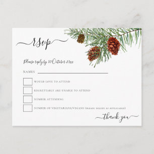 Carte Postale Hiver Pine Cones Noël Mariage RSVP