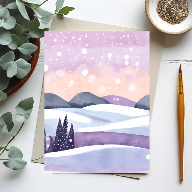 Carte Postale Hiver Purple Hills Aquarelle (Créateur téléchargé)
