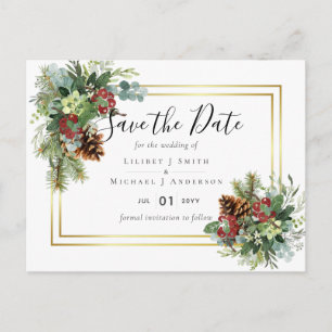 Carte Postale Hiver Red Berries Pine Cones Mariage