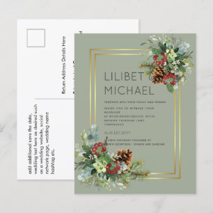 Carte Postale Hiver Red Berries Pine Cones Mariage