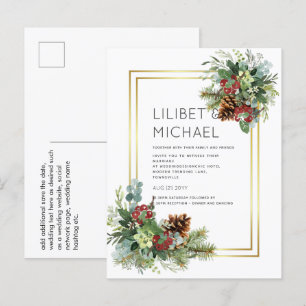 Carte Postale Hiver Red Berries Pine Cones Mariage