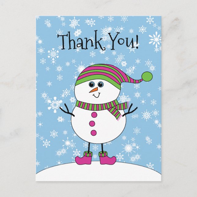 Carte Postale Hiver Whimsy Snowman Merci (Devant)