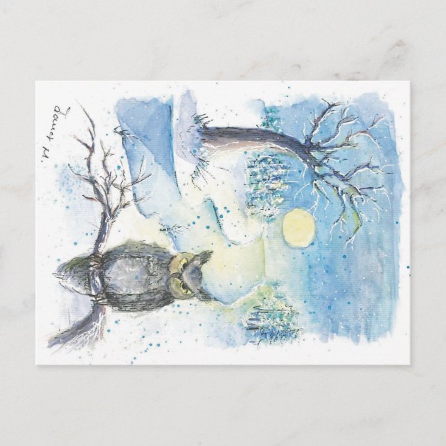 Carte postale hivernale de la saison des chouettes (Devant)