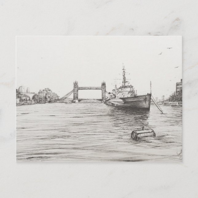 Carte Postale HMS Belfast sur la Tamise Londres.2006 (Devant)