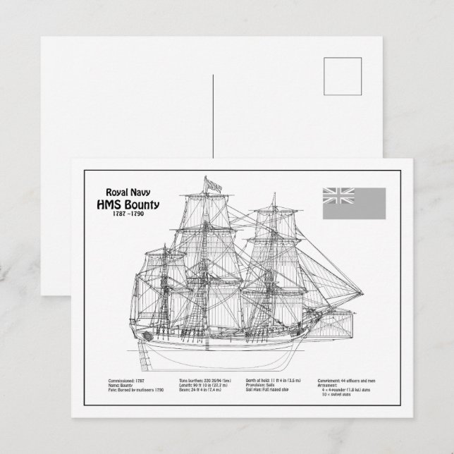 Carte Postale HMS Bounty - Plan directeur des expéditions BD (Devant / Derrière)