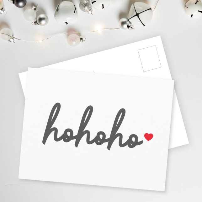 Carte Postale Ho Ho Ho | Christmas Heart Modern Minimalist (Share festive cheer with a modern minimal Ho Ho Ho non-photo postcard by Guava)