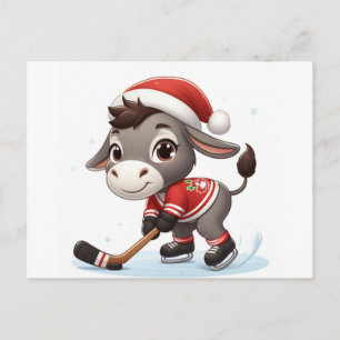 Carte Postale Hockey Festif à âne de Noël