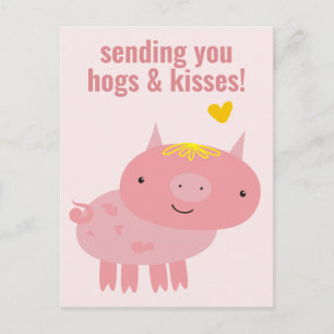 Carte Postale Hogs & Kisses - Cute Pig Classroom Valentine