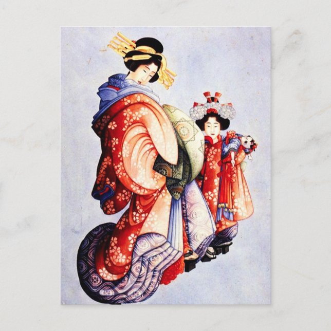 Carte postale Hokusai Oiran et Kamuro (Devant)
