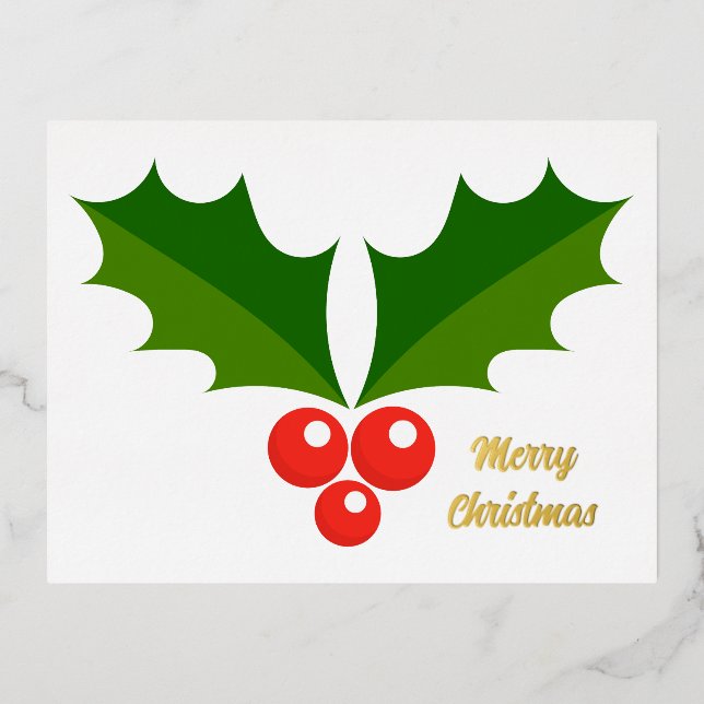 Carte postale Holiday Foil de Noël Holly berry (Recto)