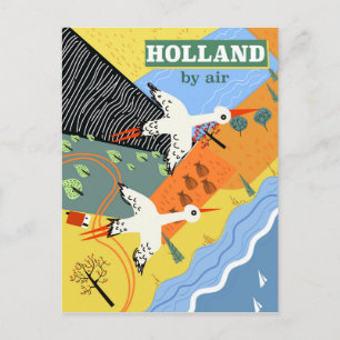 Carte Postale Hollande par avion affiche de vacances vintage