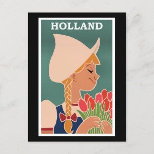 Carte Postale Hollande, poster vintage, fille hollandaise avec t