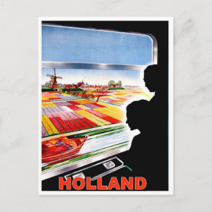 Carte Postale Hollande, vue de la fenêtre du train, voyage vinta