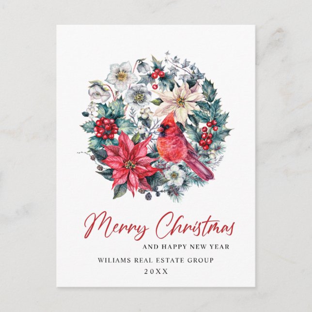 Carte Postale Holly Berry Cardinal Christmas Salutation d'entrep (Devant)
