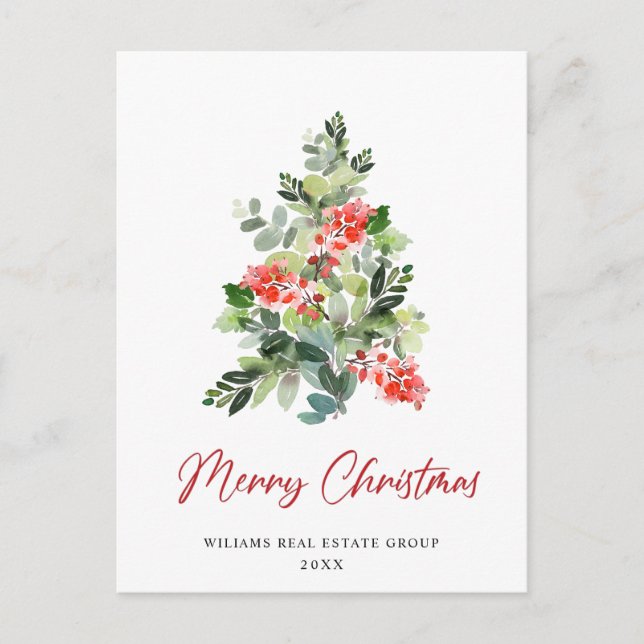 Carte Postale Holly Christmas Tree Salutation d'entreprise (Devant)
