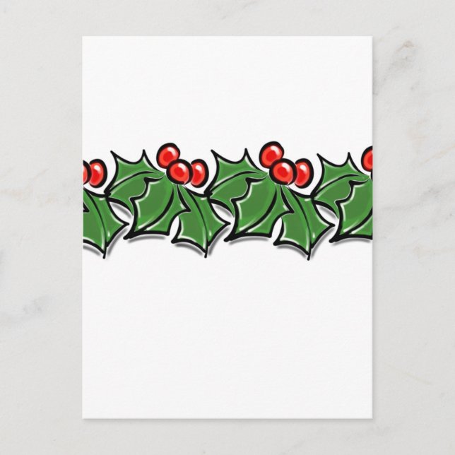 Carte Postale Holly Feuilles, Holly Berries, couronne de Noël (Devant)