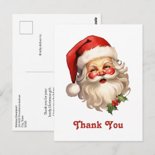Carte Postale Holly Jolly Santa Claus Merci rétro