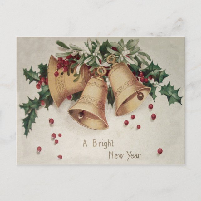 Carte Postale Holly Mistletoe Bells Bell Winterberry (Devant)