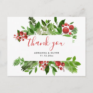 Carte Postale Holly Red Berry Noël Mariage moderne Merci