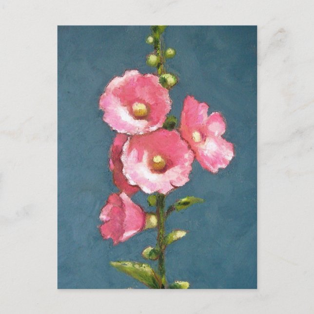 CARTE POSTALE HOLLYHOCS ROSE DANS LE PASTEL D'HUILE (Devant)