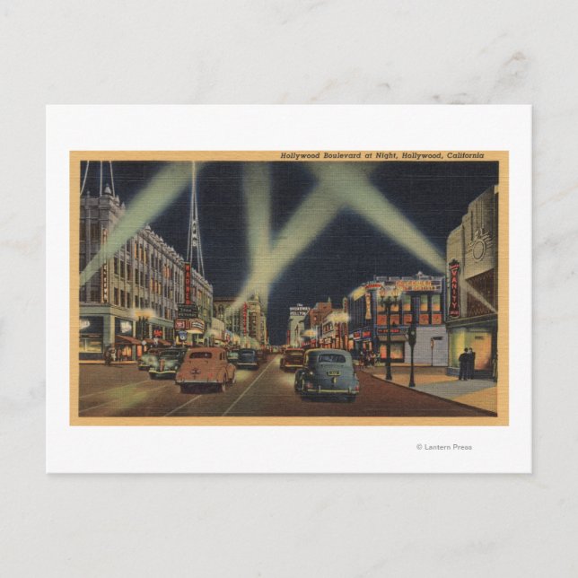 Carte Postale Hollywood, CANight View of Hollywood Blvd. (Devant)