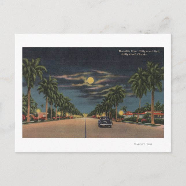 Carte Postale Hollywood, FL - Lune vue sur Hollywood (Devant)