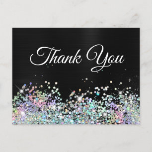 Carte Postale Holo Paillettes Noir Merci Féminin Papier Métallis