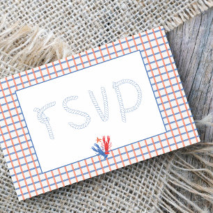 Carte Postale Homard nautique rouge, mariage bleu RSVP