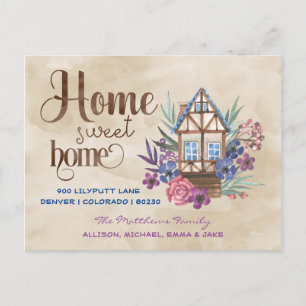 Carte Postale Home Sweet Home Floral Aquarelle Moving