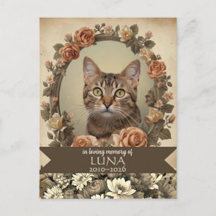 Carte Postale Hommage Personnalisé avec Photo de Chat Floral Vin