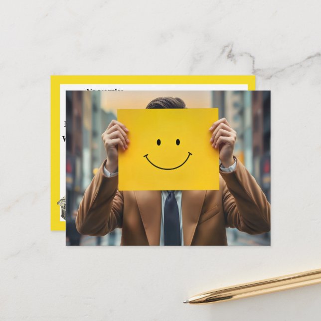 Carte Postale Homme avec un joyeux dessin facial (Devant/Arrière en situation)