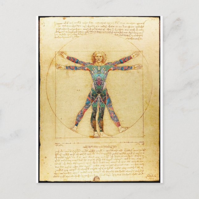 Carte Postale Homme de Vitruve de da Vinci avec tatouages (Devant)