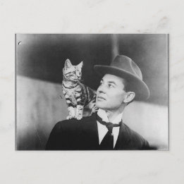 Carte postale homme et chat noir et blanc