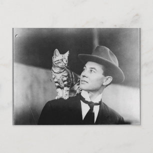 Carte postale homme et chat noir et blanc