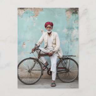 Carte Postale Homme indien âgé traditionnel Vélo Vintage