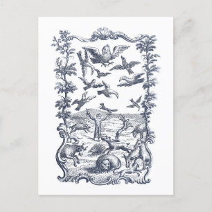 Carte Postale Homme, oiseaux et autres animaux 1776 Etching