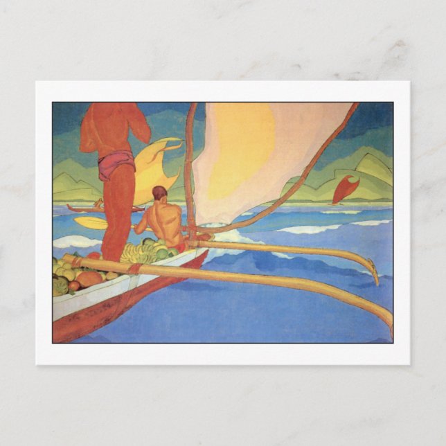 Carte Postale Hommes en canot à Outrigger par Arman Manookian (Devant)