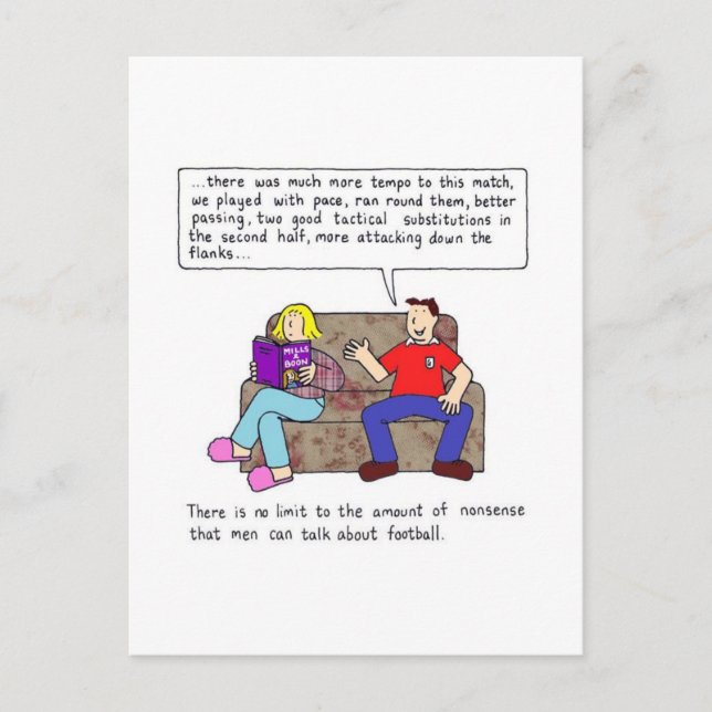 Carte Postale Hommes Parlant De Football Humour Cartoon (Devant)