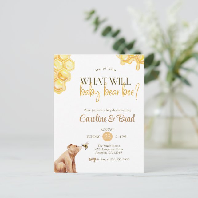 Carte Postale Honeypeb ce qui va bébé ours abeille Baby shower (Debout devant)