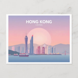 Carte Postale Hong Kong China Pastel Design de voyage