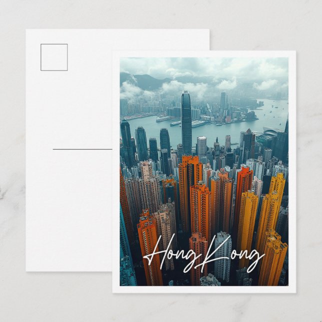 Carte Postale Hong Kong Chine Skyline Top View (Devant / Derrière)