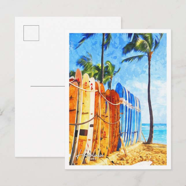 Carte Postale Honolulu Hawaii Beau paysage aquarelle (Devant / Derrière)