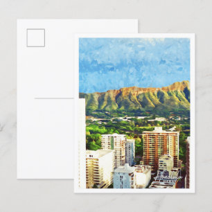 Carte Postale Honolulu Hawaii magnifique peinture à l'huile Vill